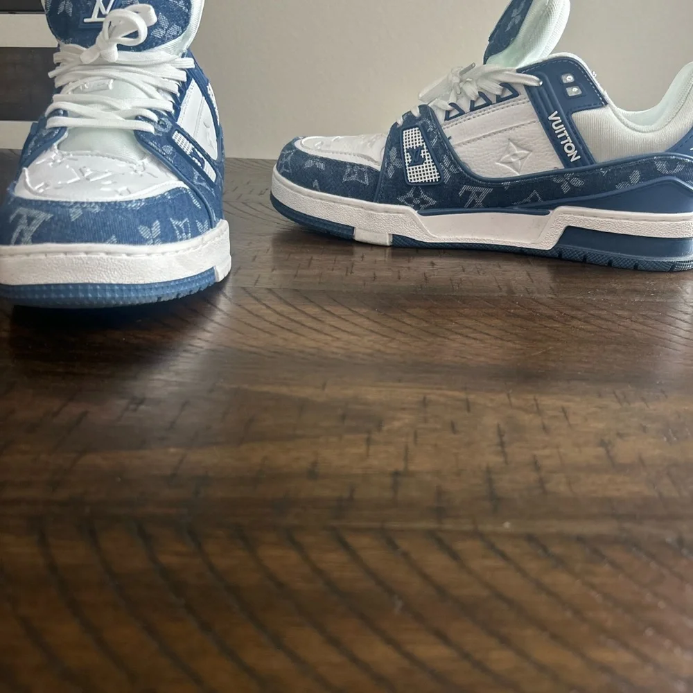 Kids Blue and White Designer Sneakers - Picture 2 of 3